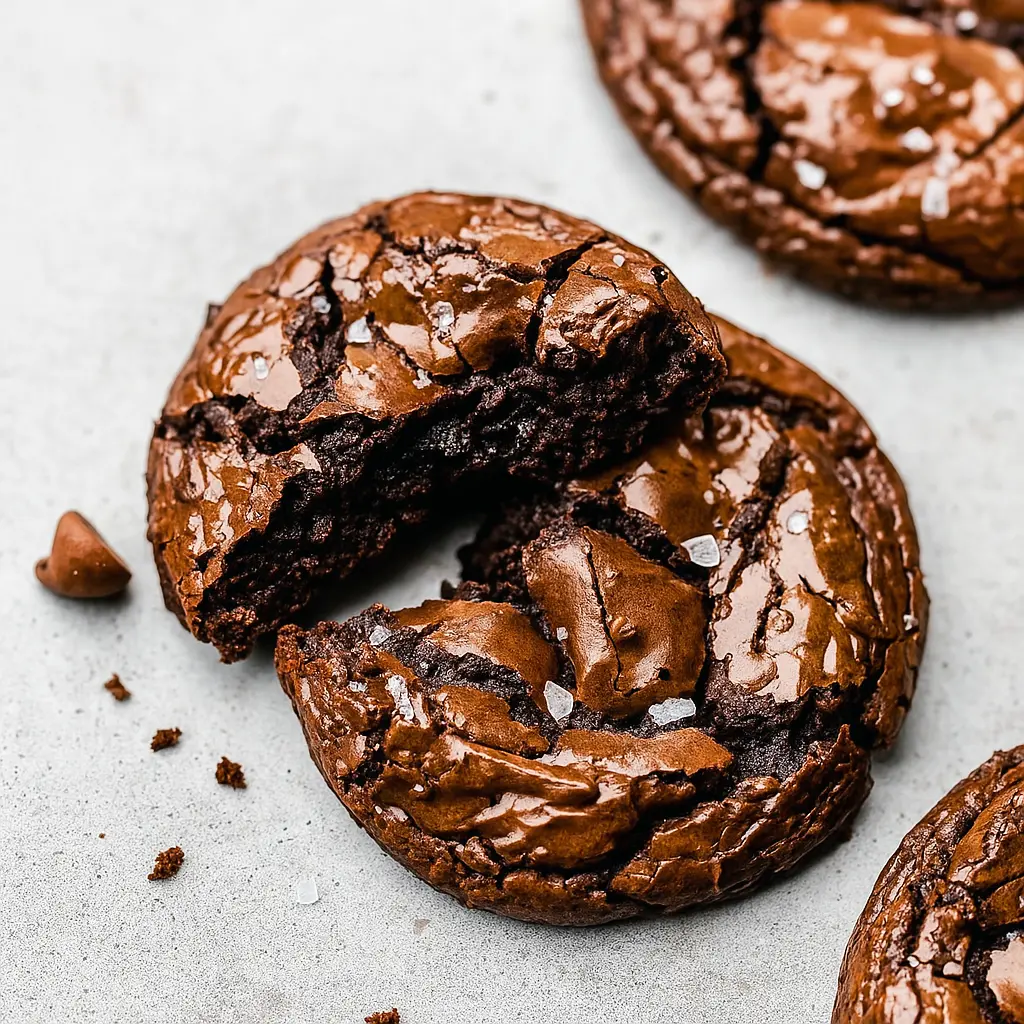 Stack of fudgy, chewy brookies — a mix between brownies and cookies — styled as Chocolate Brownie Cookies, perfect as a Homemade Brownie Cookies Dessert or fun Easy Baking Recipes Desserts idea.