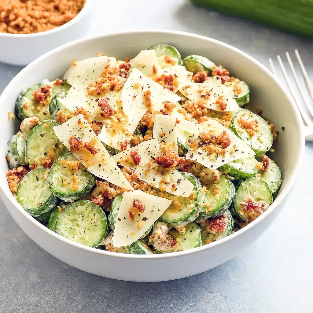 Fresh Cucumber Caesar Salad with Parmesan, bacon, and toasted breadcrumbs, perfect for Healthy Side Dishes For Lunch, Filling Summer Salads, and Cucumber Ideas Snack. A Fancy Side Salad or Side Salad Dishes option, great Side Salad For Steak, Salad With Chips, and Cucumber Salad No Onion inspired by Caesar Salad Ideas.