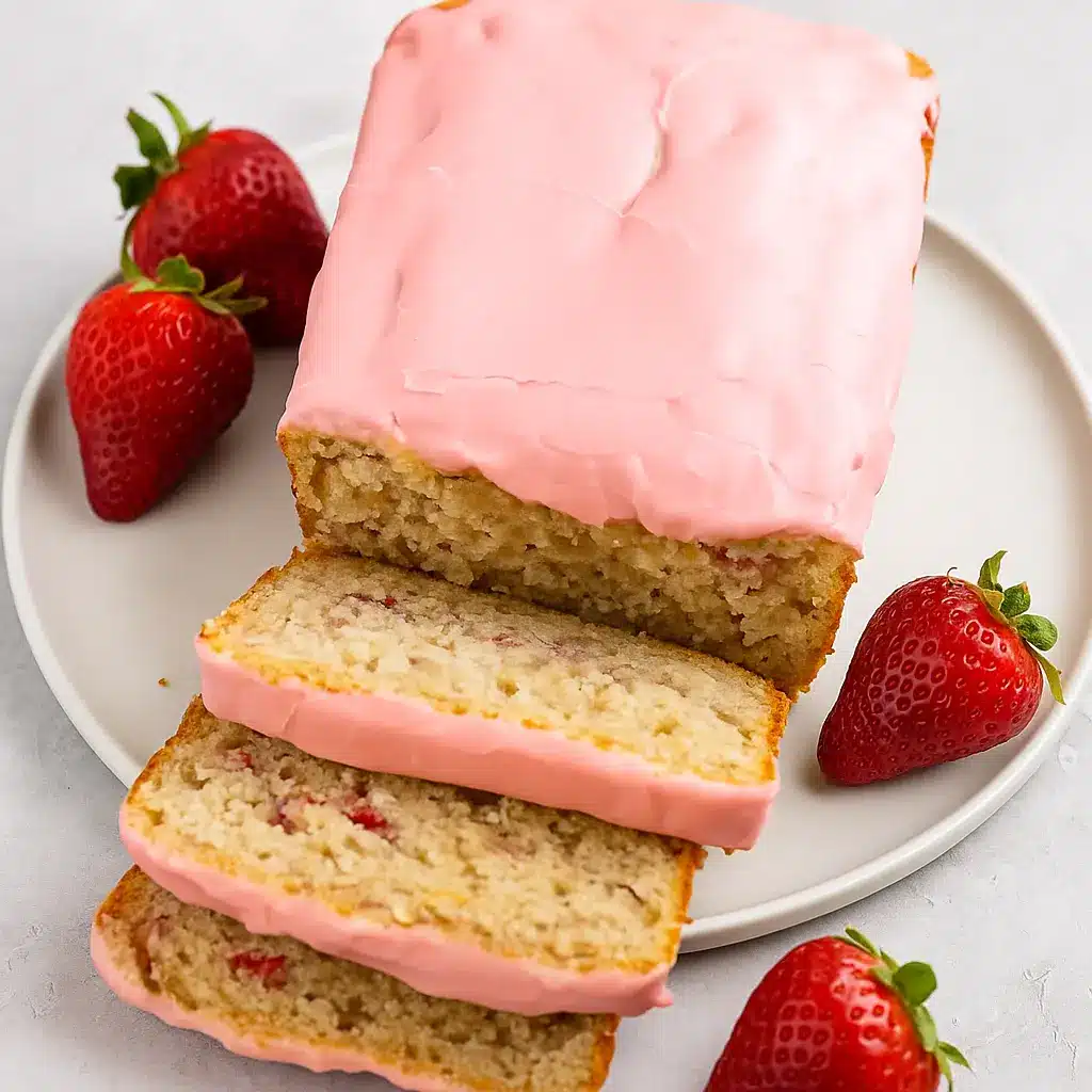 Moist loaf of Strawberry Quick Bread with fresh berries on top, perfect Strawberry Breakfast Recipes, soft texture, Strawberry Bread Recipe, Pancake Mix Dessert Recipes, Pancake Bread, Strawberry Cornbread, Soft Breakfast Foods, Recipes With Strawberries, and Good Breakfast Ideas for a tasty morning treat.