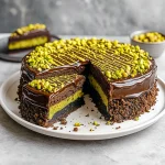 A stunning slice of Pistachio Chocolate Cake layered with crispy kataifi, creamy pistachio filling, and silky ganache, inspired by Dubai Recipes and Belgium Chocolate Cake traditions. This elegant Chocolate Dubai Cake is perfect for anyone who loves Outrageous Cakes, Decadent Cake Recipes, or wants to try New Dessert Ideas like a true Success Cake. A must-try Dubai Chocolate Dessert Recipe!